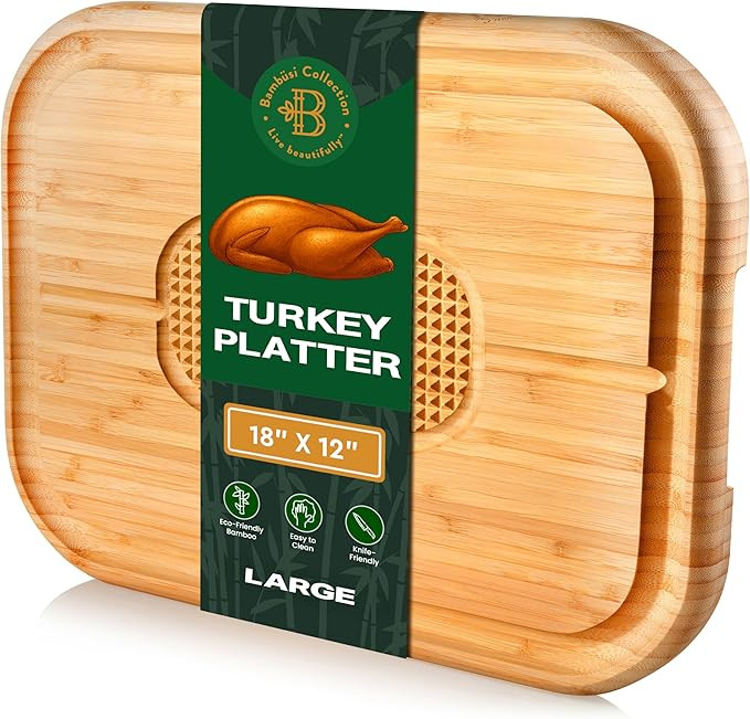 Turkey Platter for Thanksgiving - Large Bamboo Meat Cutting Board, Carving Board for BBQ Grilling... | Amazon (US)
