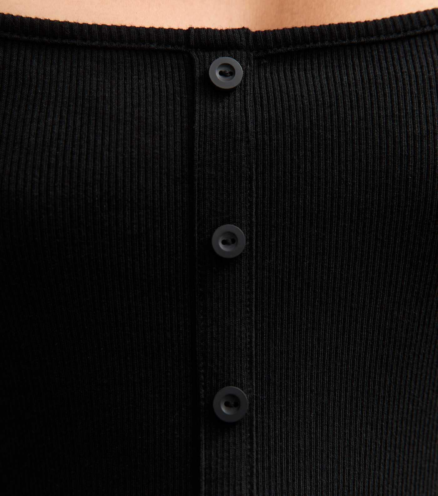 Black Square Neck Button Detail Long Sleeve Top | New Look | New Look (UK)