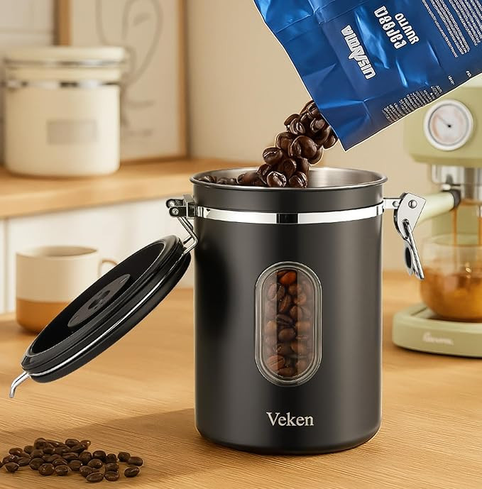 Veken Coffee Canister with Window,Airtight Stainless Steel Container,Home Kitchen Food Storage Or... | Amazon (US)