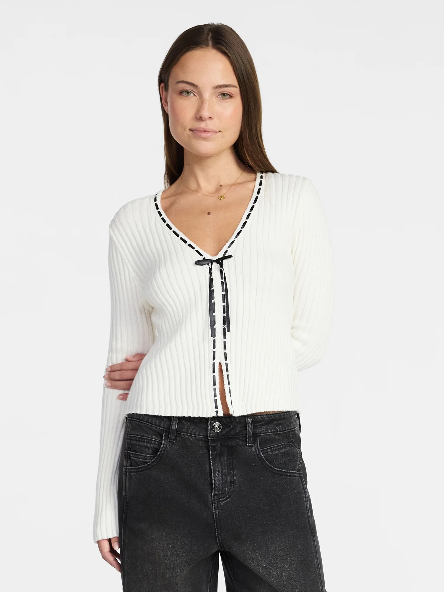Madden NYC Women's Tie Front Top with Long Sleeves, Sizes XXS-XXL | Walmart (US)