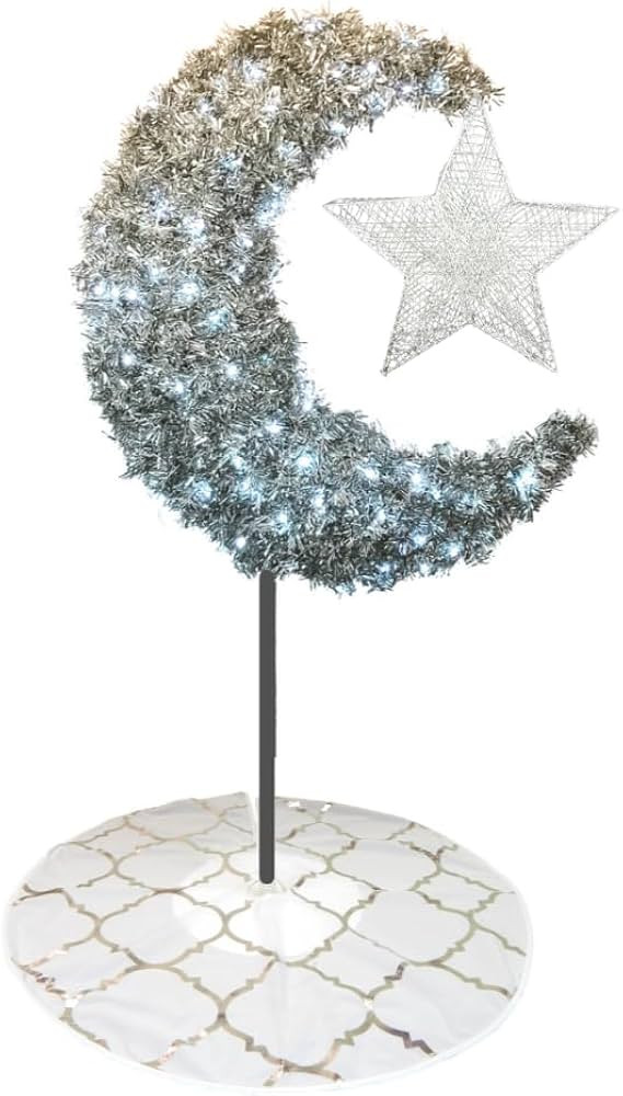 Peacock Supplies Eid Moon Tree Bundle - Silver with Star & Skirt | 5 ft Silver Crescent Shape Moo... | Amazon (UK)