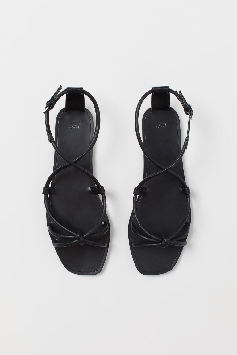 Sandals in faux leather with square toes and covered heels. Narrow, adjustable, crossover foot st... | H&M (US + CA)