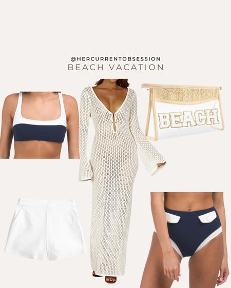 Beach vacation outfit idea - beach coverup dress, knit dress, scalloped dress, 2 piece swimsuit, beach bag, summer style 

#LTKSwim #LTKSeasonal #LTKFindsUnder50