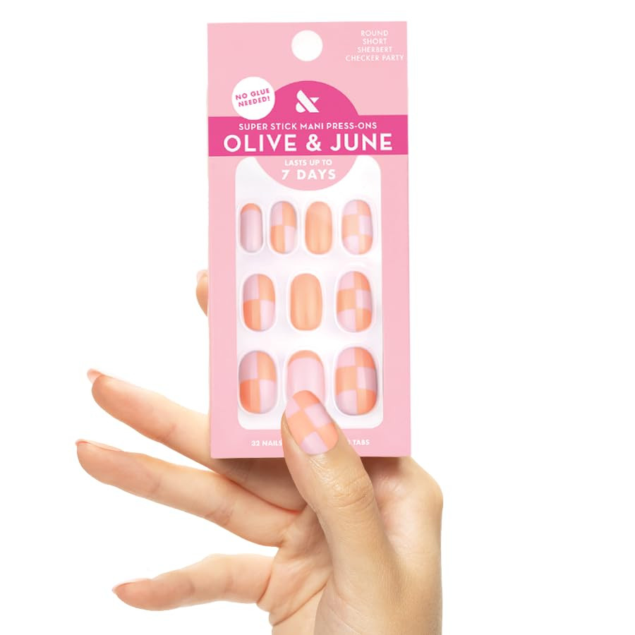 Olive & June Classic Super Stick Mani Press On Nails | No Glue Needed | 32 Tab Nails 16 Sizes | N... | Amazon (US)