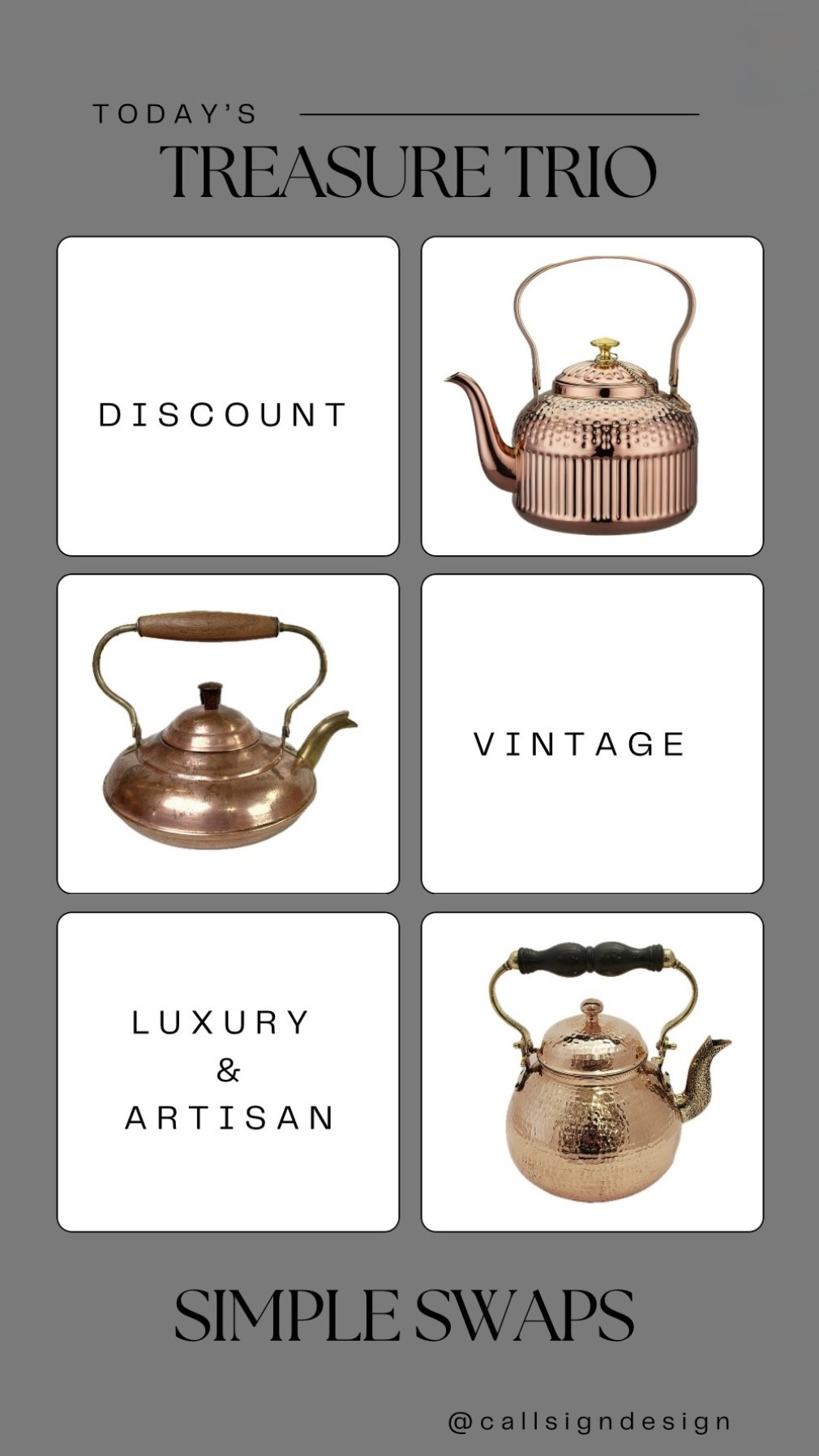 A copper tea pot that turns a simple cup of tea into a ritual. Warm in tone and rich with character, it brings old world charm and a sense of intention to the kitchen or table. 

#CopperDetails #TeaTime #TimelessKitchen #ClassicHome #EverydayRituals #HomeDecor #DesignDetails #callsigndesign