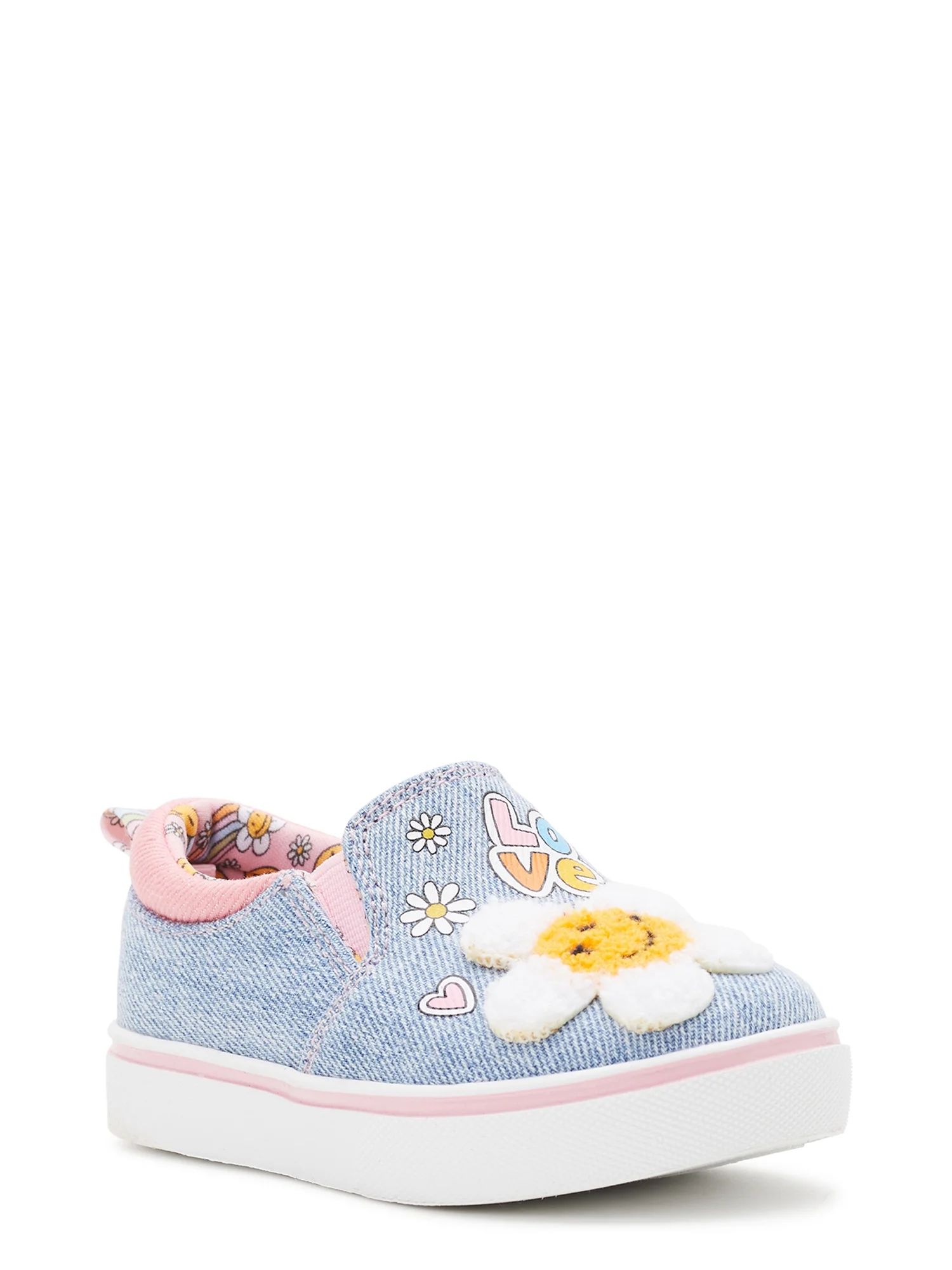 Wonder Nation Baby Girl Denim Patch Twin Gore Slip-on Shoes, Sizes 2-6 | Walmart (US)