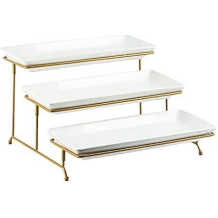 LAUCHUH Large 3 Tier Serving Stand Tiered Serving Trays Collapsible Sturdier Rack with 3 Porcelai... | Amazon (US)