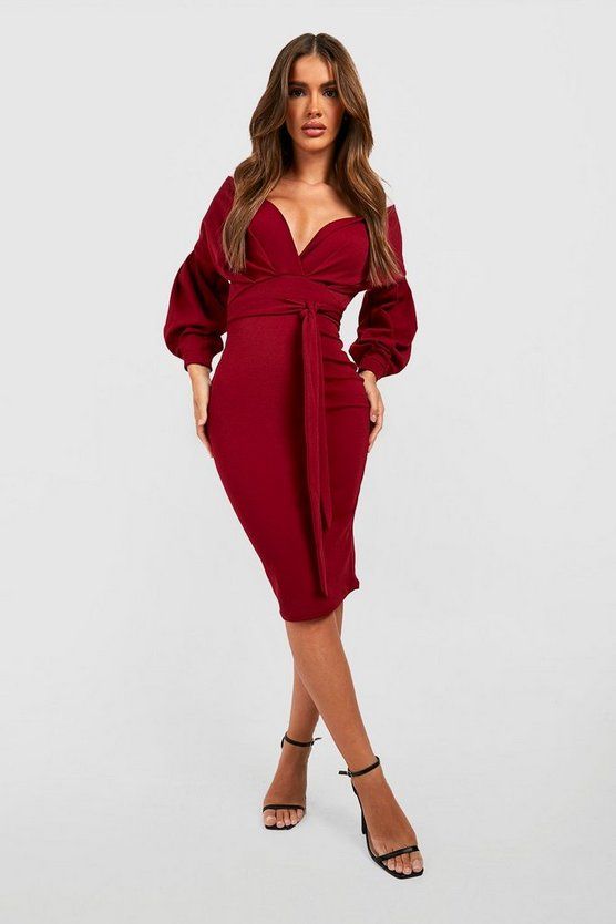 Off the Shoulder Wrap Midi Dress | Boohoo.com (US & CA)