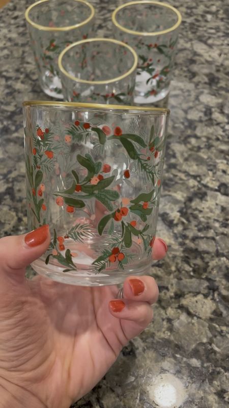 Holiday berry glasses for Christmas - currently not available for shopping but in stores near me

They come in a Christmas tree print too & similar berry ones are available from small shops on Etsy. I linked those!