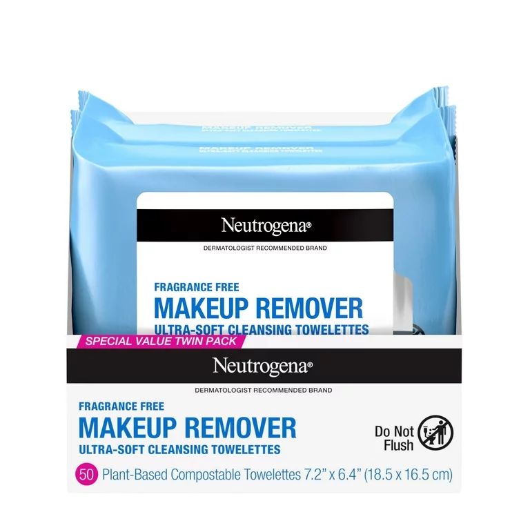 Neutrogena Fragrance Free Makeup Remover Wipes, Face Cleansing Towelettes, 25 Count, 2 Pack | Walmart (US)