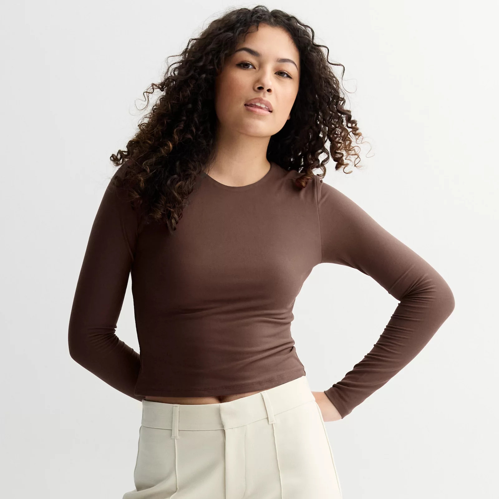 Juniors' Pink Republic Long Sleeve Contour Crew Top | Kohl's