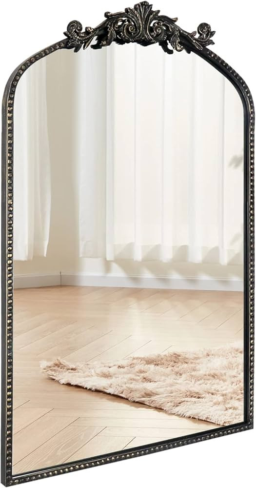 CASOLLY Arendahl Traditional Retro Brush Black Gold Arched Wall Mirror, 24"x42" Carved Vintage Ma... | Amazon (US)