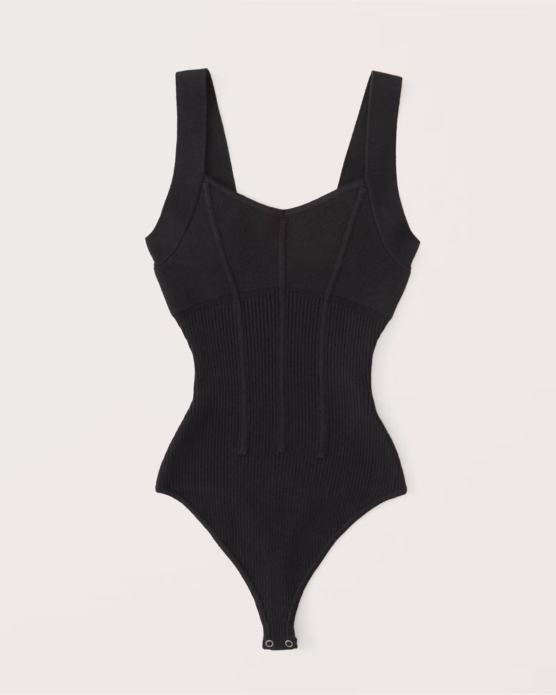 Elevated Mixed Rib Knit V-Neck Bodysuit | Abercrombie & Fitch (US)
