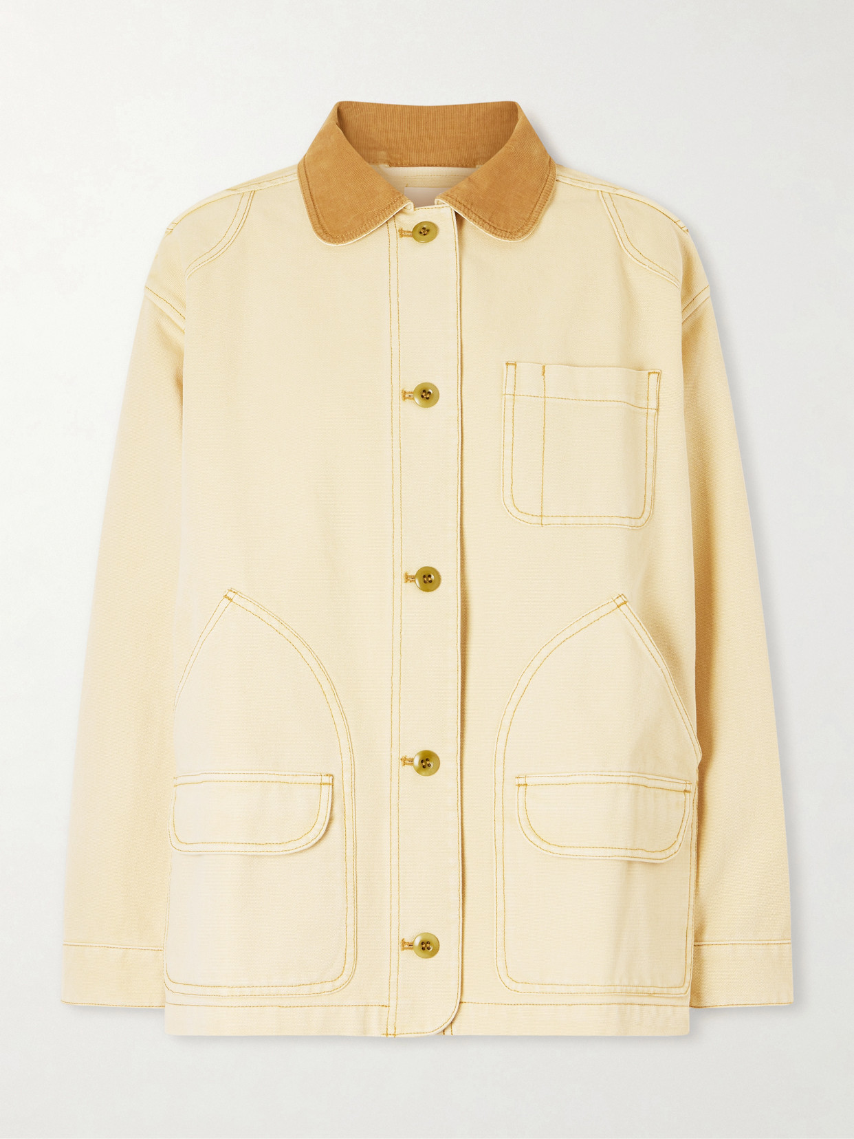 DÔEN - Pascual Corduroy-trimmed Cotton-canvas Jacket - Neutrals | NET-A-PORTER (US)