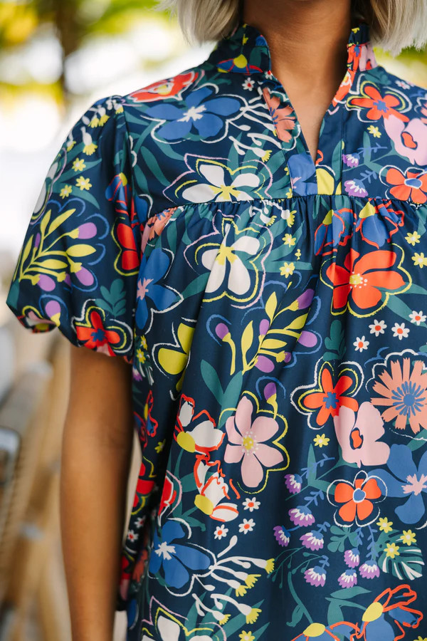 When You Know Navy Blue Floral Blouse | The Mint Julep Boutique