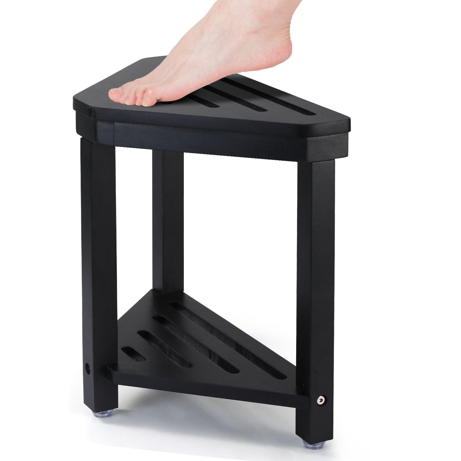 Boulphia Shower Foot Rest 14in, Acacia Wood Shower Stool for Shaving Legs (Black) | Amazon (US)