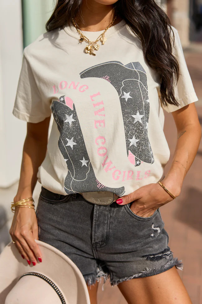 Long Live Cowgirls Star Boots Ivory Graphic Tee DOORBUSTER | Pink Lily