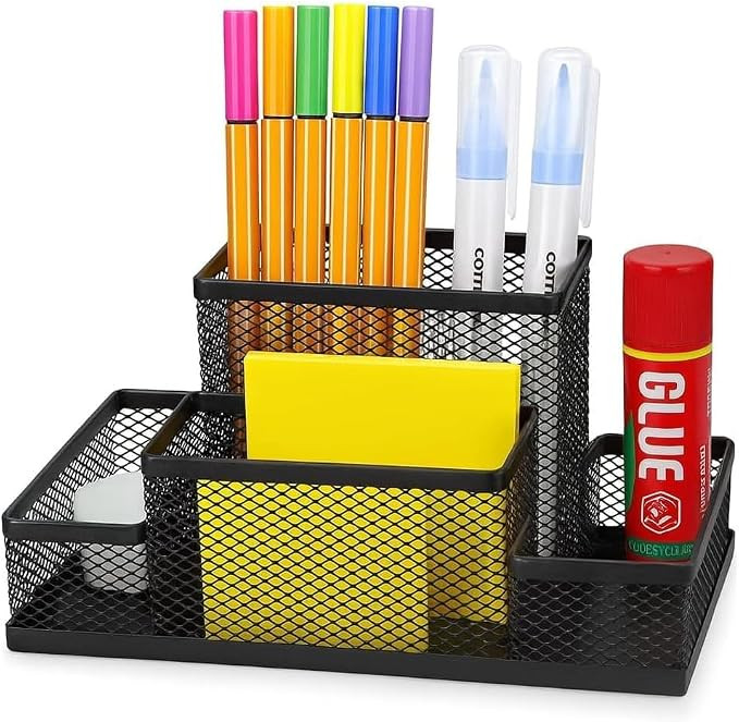 Porta Lápis Organizador de Mesa Premium Aramado Preto 4 Divisórias Caneta Lápis Clips Escritó... | Amazon (BR)