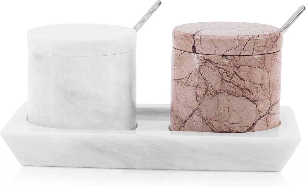 Radicaln Marble Salt Cellar With Lid 3" Inches Handmade White and Marinara Stone Salt Container F... | Amazon (US)