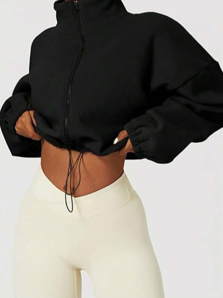Sudadera casual con cremallera, cintura con cord\u00f3n y forro polar suave para mujer, elegante ... | SHEIN