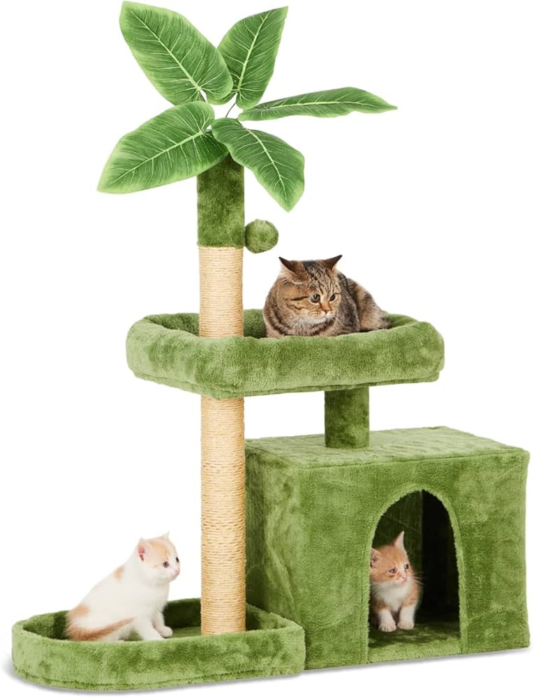 31.5" Cat Tree/Tower for Indoor Cats with Green Leaves, Cat Condo Cozy Plush Cat House with Hang ... | Amazon (US)