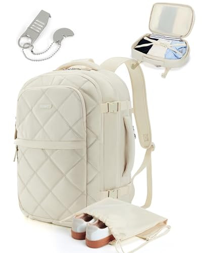 BAGSMART Carry On Travel Backpack, 30L Flight Approved Carry on Backpack with Door Lock, TSA Personal Item Backpack with 15.6 Inch Laptop Compartment & Shoe Bag, Weekender Suitcase for Travel, Beige | Amazon (US)