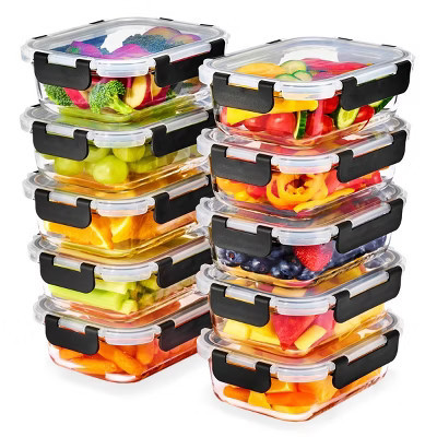 Sorbus 20 Piece Rectangular (630ml/ 21.3oz/ 2.6cups) Glass Meal Prep Containers with Airtight Lids - Preserves Freshness, Oven Safe, durable, BPA-free | Target