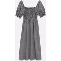 Tall Black Gingham Shirred Square Neck Midi Dress New Look | New Look (UK)