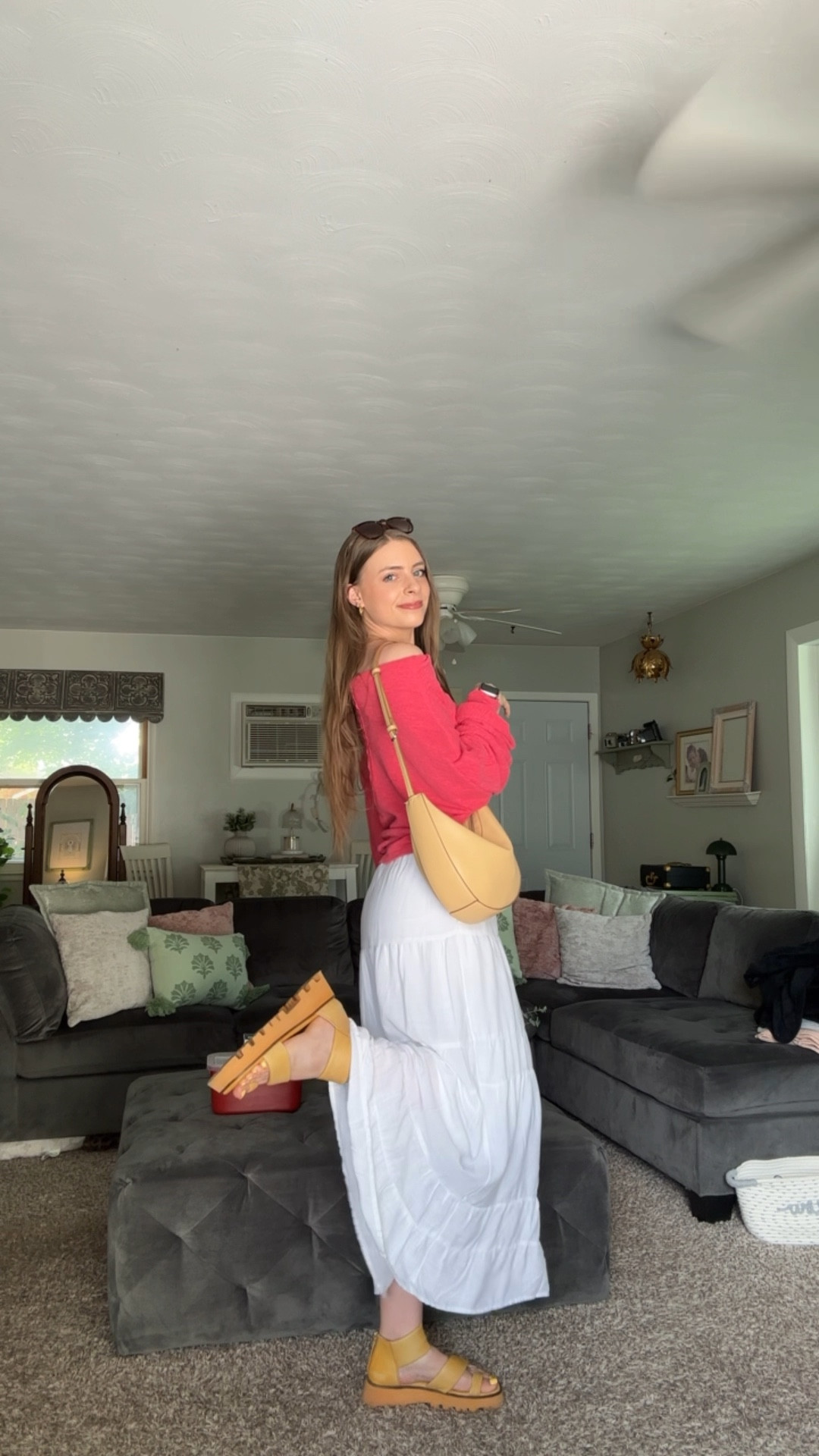 7/27/25 church ootd!

Top: Free People (thrifted)
Skirt: Hollister
Sandals: Free People (thrifted)
Bag: Target (old)
Jewelry: Amazon 

Church friendly modest girl summer outfit inspo inspiration, Pinterest Christian girl summer coastal wardrobe look, coral pink long sleeve off the shoulder slouchy top linen blend cotton we the free brand, long white tiered maxi skirt, hollister skirt beachy style, mustard yellow platform sandals ankle strap ankle strap leather high top sandal, free people sandals, butter yellow slouchy shoulder baguette bag tote, ray ban tortoiseshell sunglasses, long hair blonde hairstyles, tall girl friendly outfit ideas for summerr

#LTKSeasonal #LTKFindsUnder100 #LTKStyleTip