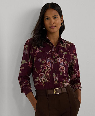Lauren Ralph Lauren Women's Classic-Fit Floral Cotton Voile Shirt, Regular & Petite - Macy's | Macy's