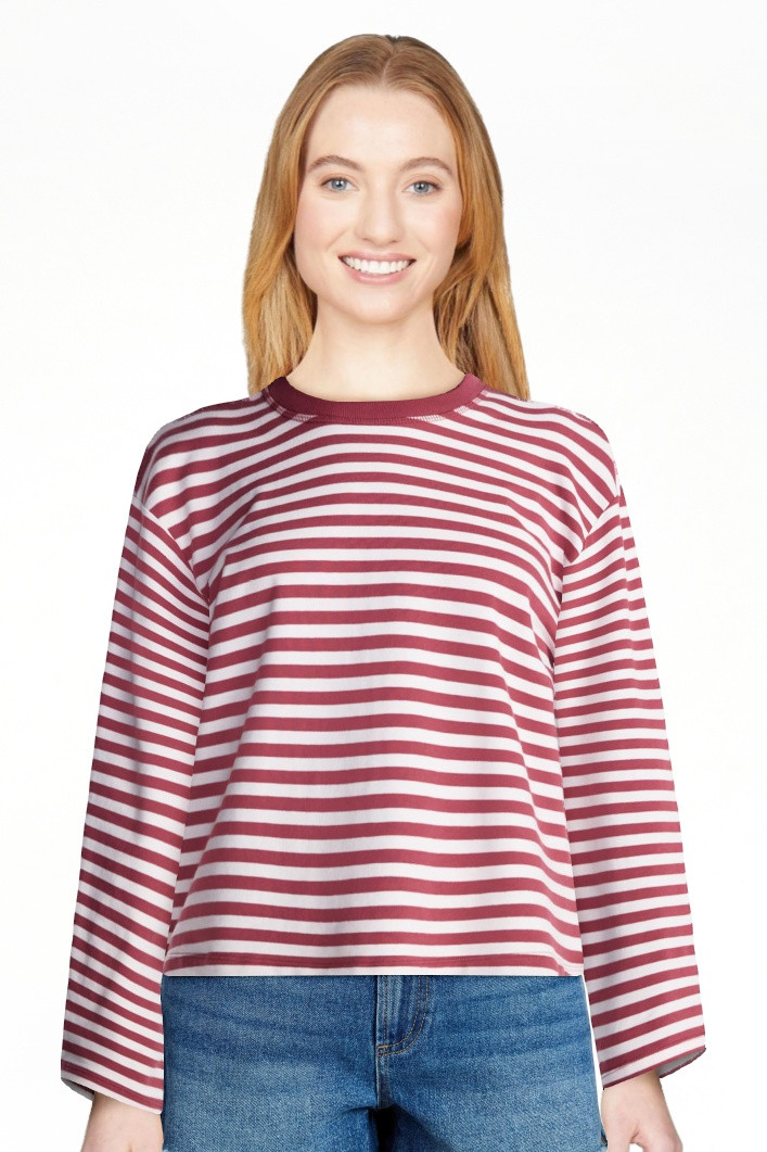 No Boundaries Oversize LS Stripe Tee, Women\u2019s Sizes XXS-XXL | Walmart (US)