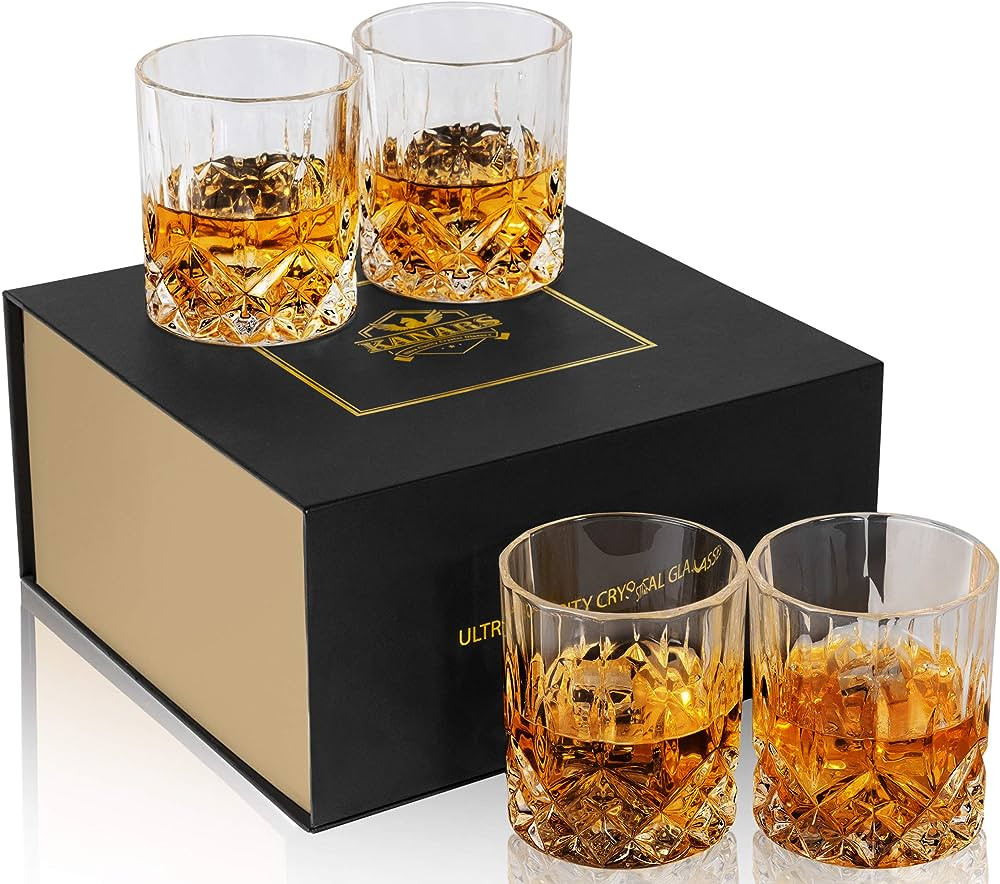 KANARS Old Fashioned Whiskey Glasses with Luxury Box - 10 Oz Rocks Barware For Scotch, Bourbon, L... | Amazon (US)