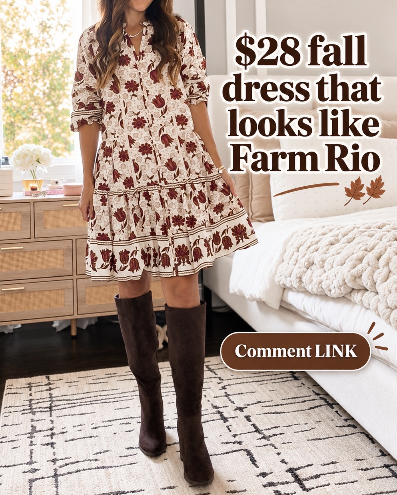 This $28 fall dress is giving Farm Rio for SO much less! 😍 The print and colors are gorgeous—and it’s so cute with chocolate-brown boots.

Comment LINK and I’ll send it to you! 🔗⬇️

#LTKootd #LTKOver40