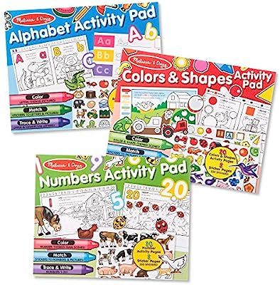 Melissa & Doug Sticker and Coloring Activity Pad 3-Pack – Alphabet, Numbers, Colors and Shapes | Amazon (US)