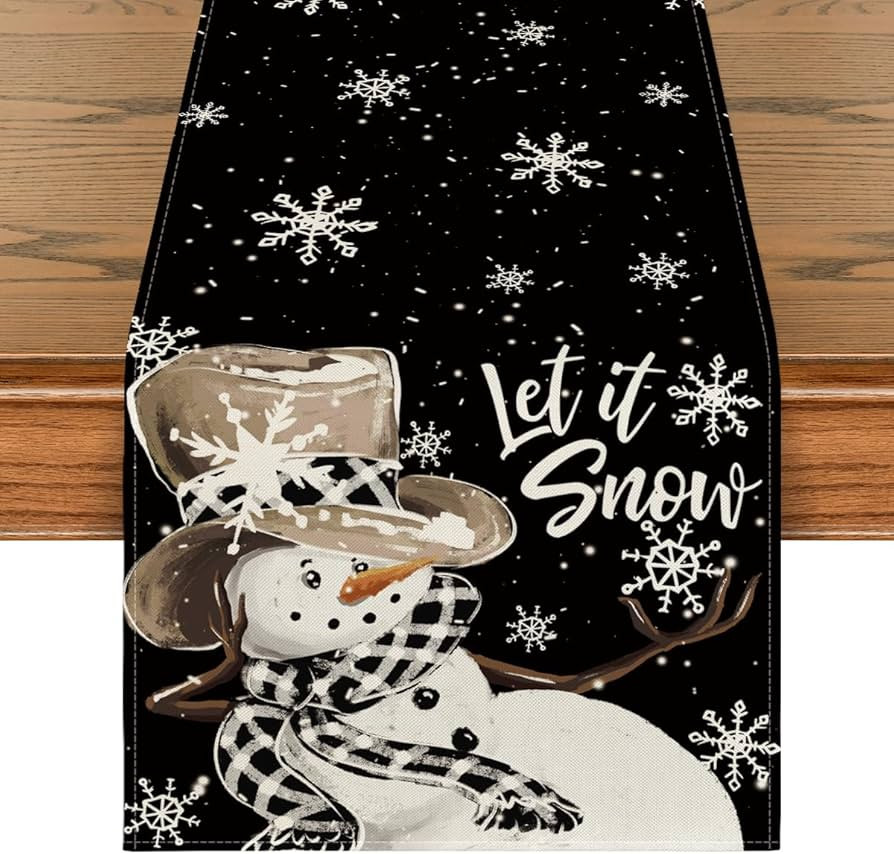 Artoid Mode Black Snowman Snowflake Let it Snow Winter Table Runner, Christmas Kitchen Dining Tab... | Amazon (US)