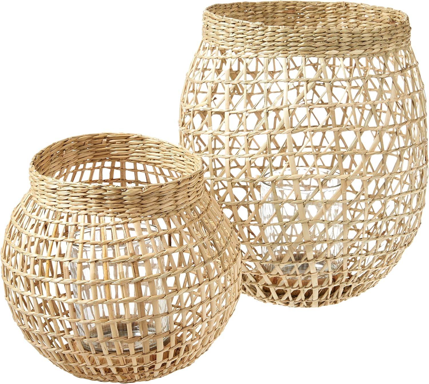 Bloomingville A90902779 Glass Insert Sizes Natural Seagrass Lanterns (Set of 2), 9", Brown | Amazon (US)