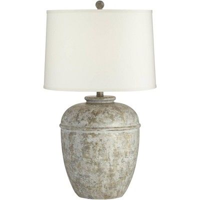 John Timberland Rustic Table Lamp Southwest Faux Mottled Stone Cream Linen Drum Shade Living Room... | Target