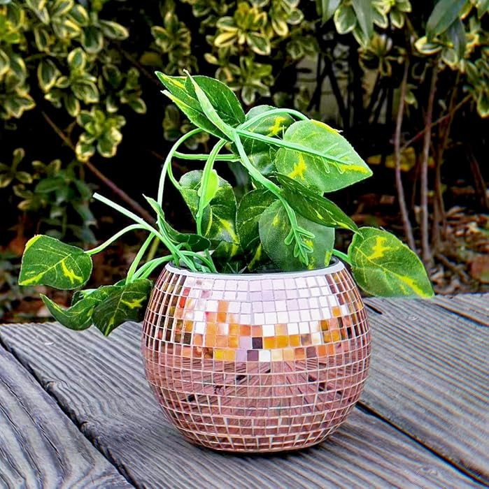 Disco Ball Planter,Rosegold Disco Ball Vase,Disco Ball Flower Pot,Plant Pot,Plant Holder,Glass Mirror Ball Bowl Cups Candle Holder Disco Decor for Table Centerpieces,Party,Bar,Office,Kitchen,3X4X4IN | Amazon (US)