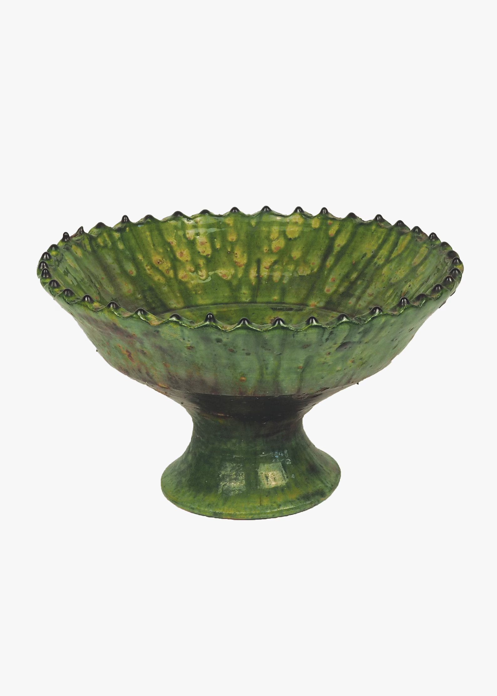 Moroccan Vintage Tamegroute Waterfall Green Glazed Jagged Edge Pedestal Fruit Bowl, Handmade Cera... | Etsy (US)