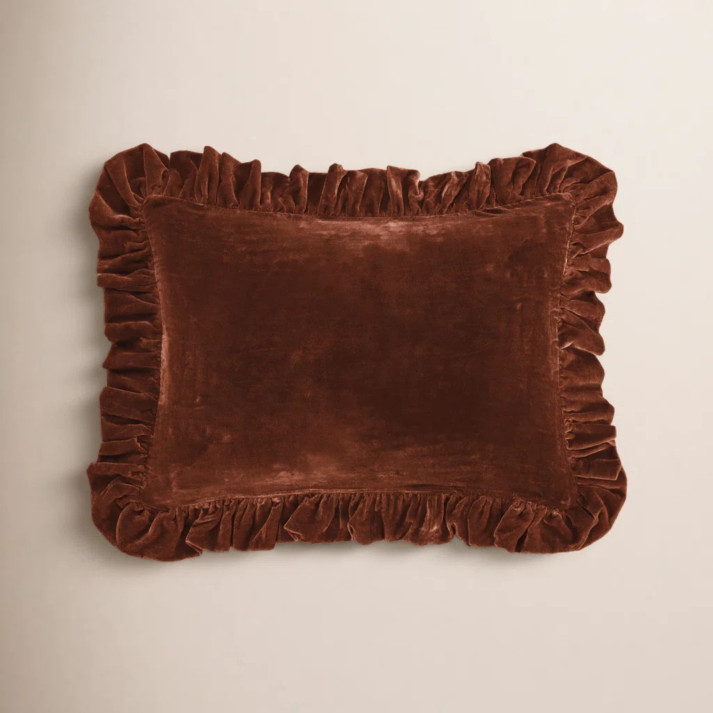 Stella Solid Faux Silk Velvet Ruffled Romantic Western 16x21 inch Oblong Pillow | Wayfair North America