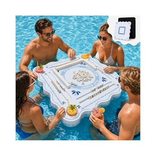 CHORYNLYRA Floating Mahjong Table for Pool, 31.5 Inch EVA Double Sided Pool Mahjong Game Tray with Cup Holders and Tile Grooves for Mahjong and Poker Card Games, Storage Bag Included | Amazon (US)