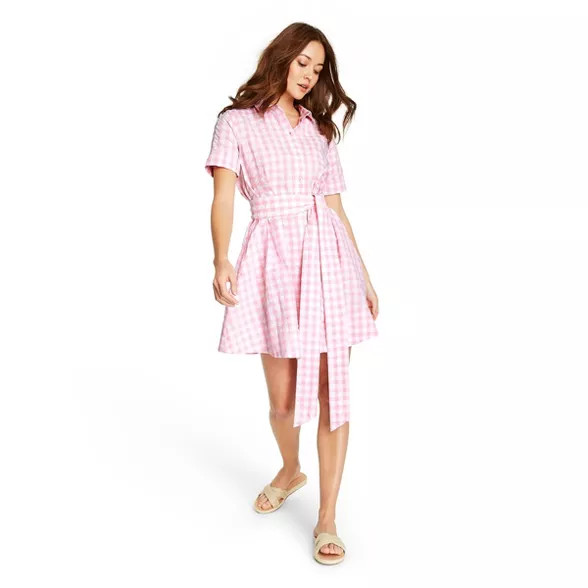 Women's Gingham Button-Front Shirtdress - Lisa Marie Fernandez for Target (Regular & Plus) Pink/W... | Target