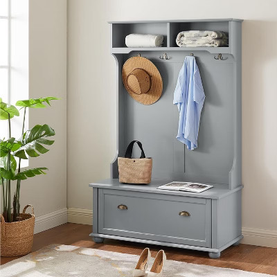 4-In-1 Entryway Hall Tree with Coat Rack, Storage Bench, Coat Hooks, and Open Shelves—Farmhouse Shoe Bench for Mudrooms and Hallways | Target