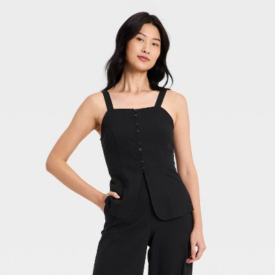 Women's Sleeveless Faux Linen Vest - A New Day™ Black M | Target