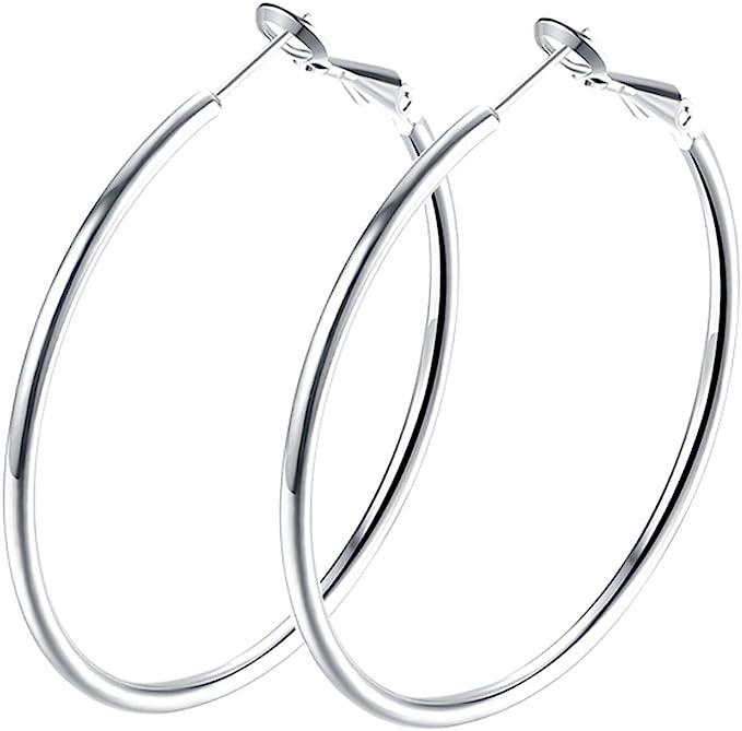 Gold Hoop Earrings, 18K Gold Plated Rounded Hoops Earrings for Women | Amazon (US)