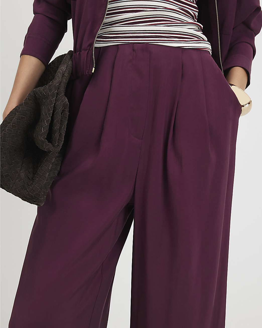 Burgundy Pleat Wide Leg Trousers | River Island UK & IE