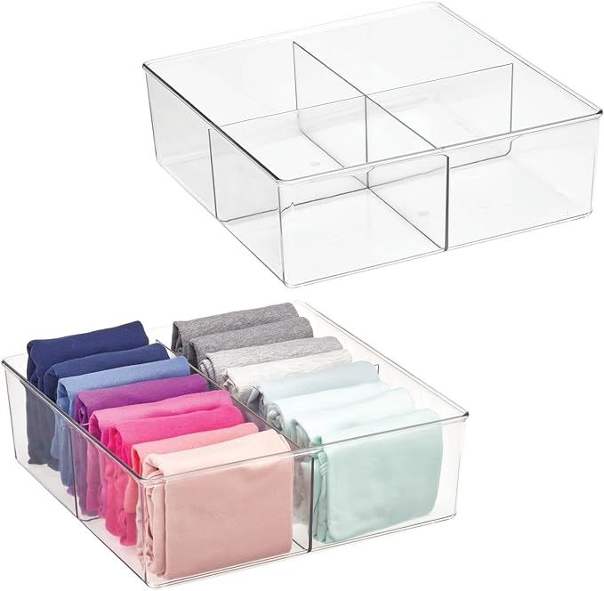 mDesign Plastic 4 Compartment Divided Drawer and Closet Storage Bin - Organizer for Scarves, Sock... | Amazon (US)