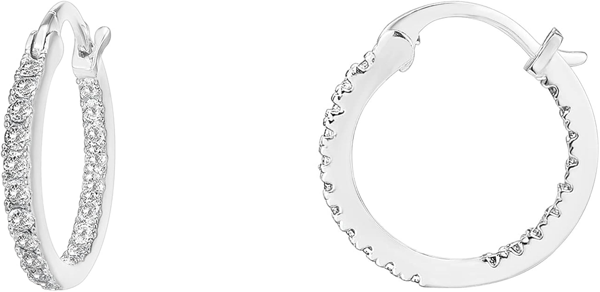 Amazon.com: PAVOI 14K Gold Plated 925 Sterling Silver Post Cubic Zirconia Hoop Earrings | Small W... | Amazon (US)