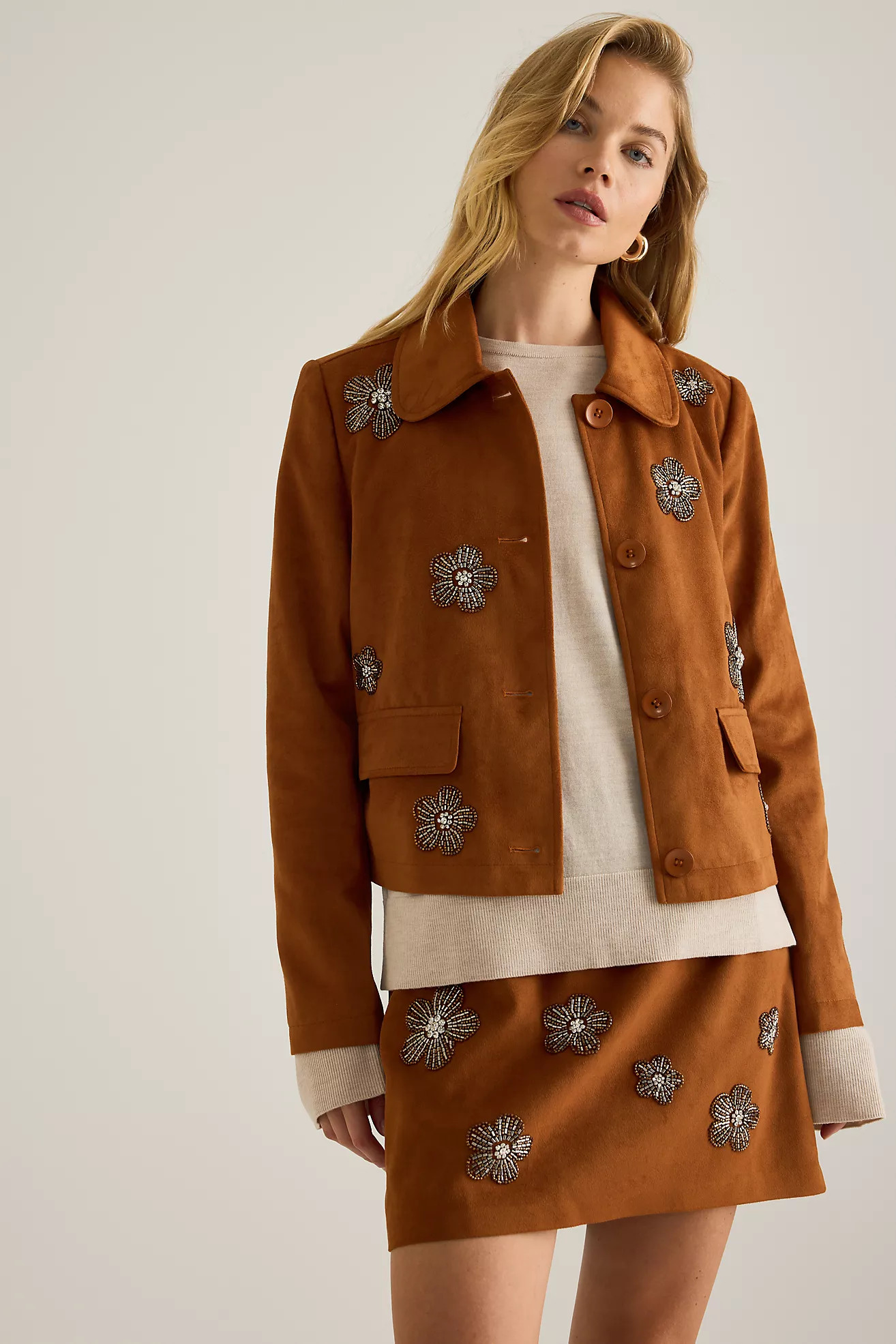 Maeve Embellished Faux-Suede Jacket | Anthropologie (UK)