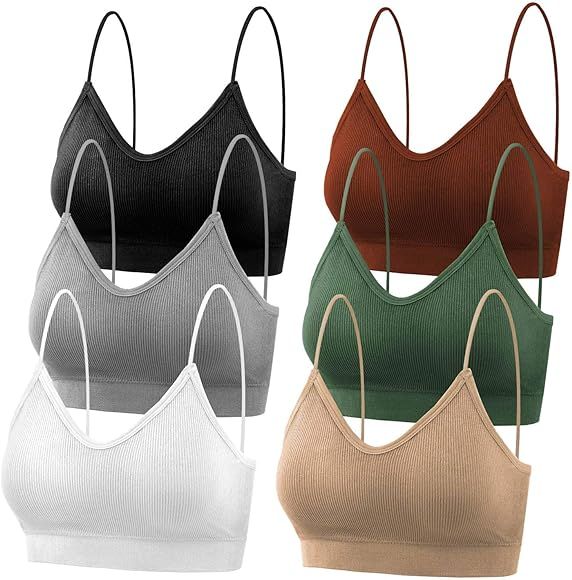 selizo Padded Bralettes for Women, 6 Pcs Sports Bras for Women Pack, V Neck Cami Bando Bra for Wo... | Amazon (US)